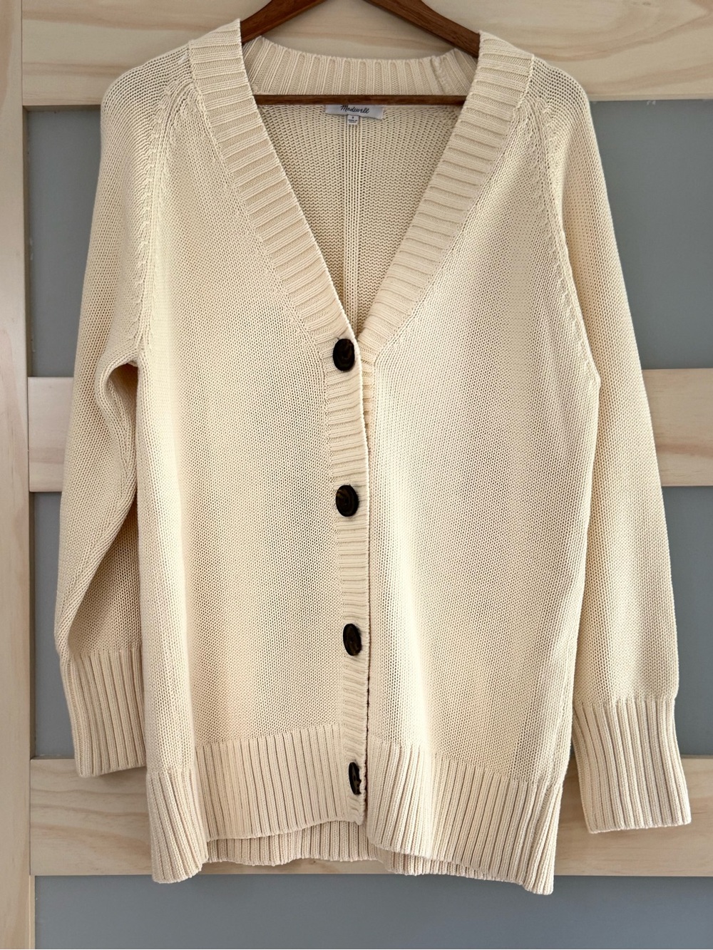 Madewell Oversized Cotton Knit Cardigan Small Buttercream Ivory Button Front